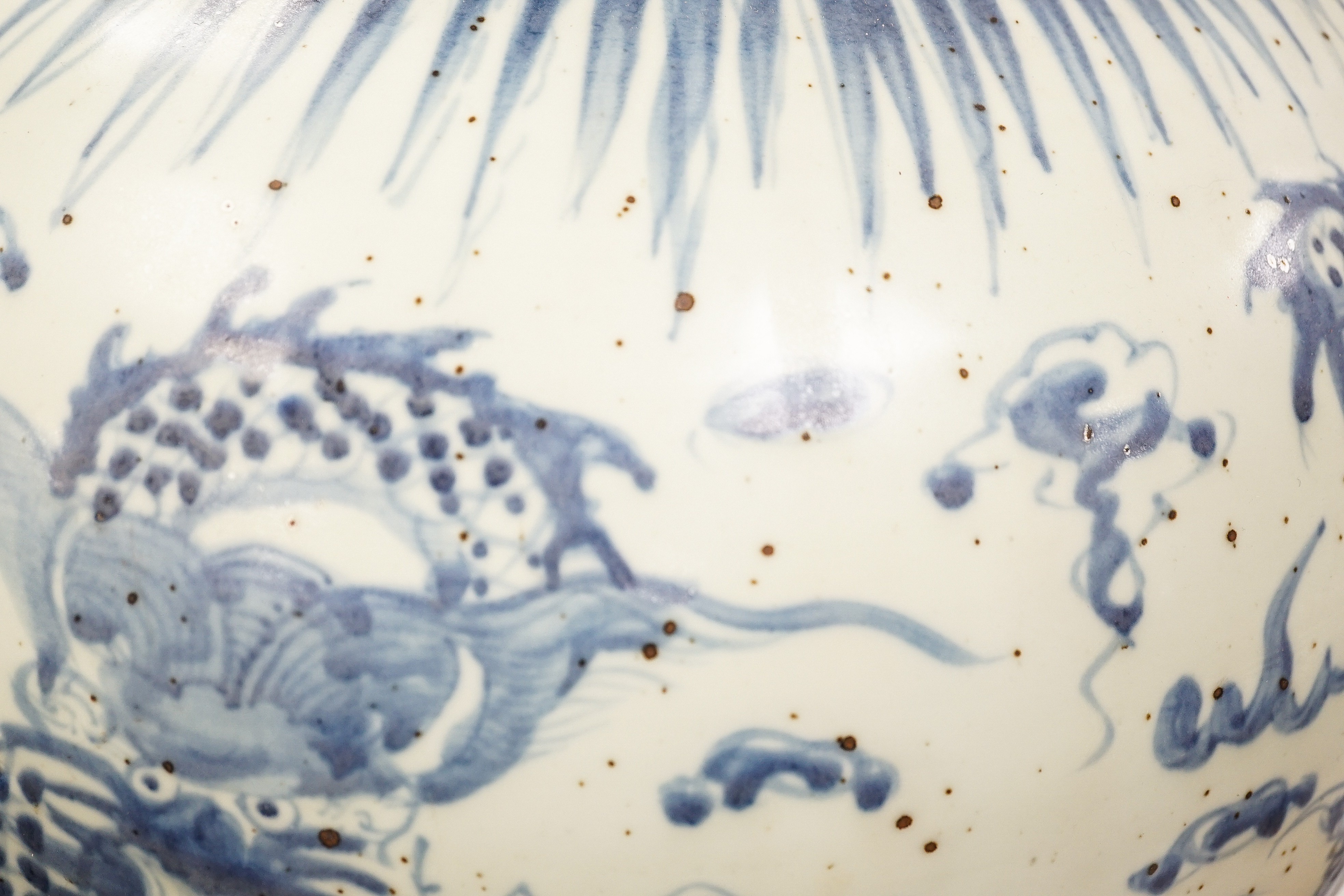 A large Chinese blue and white 'dragon' double gourd vase, 64cm high and an Annamesse style blue and white crackle glaze jar